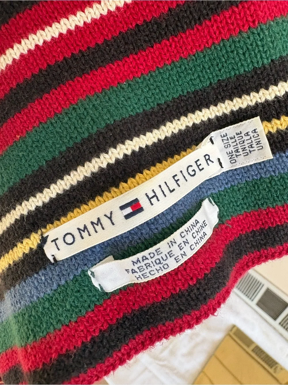 Tommy Hilfiger Multicolor Striped Knit Scarf in Red, Green, Black, Blue, Yellow